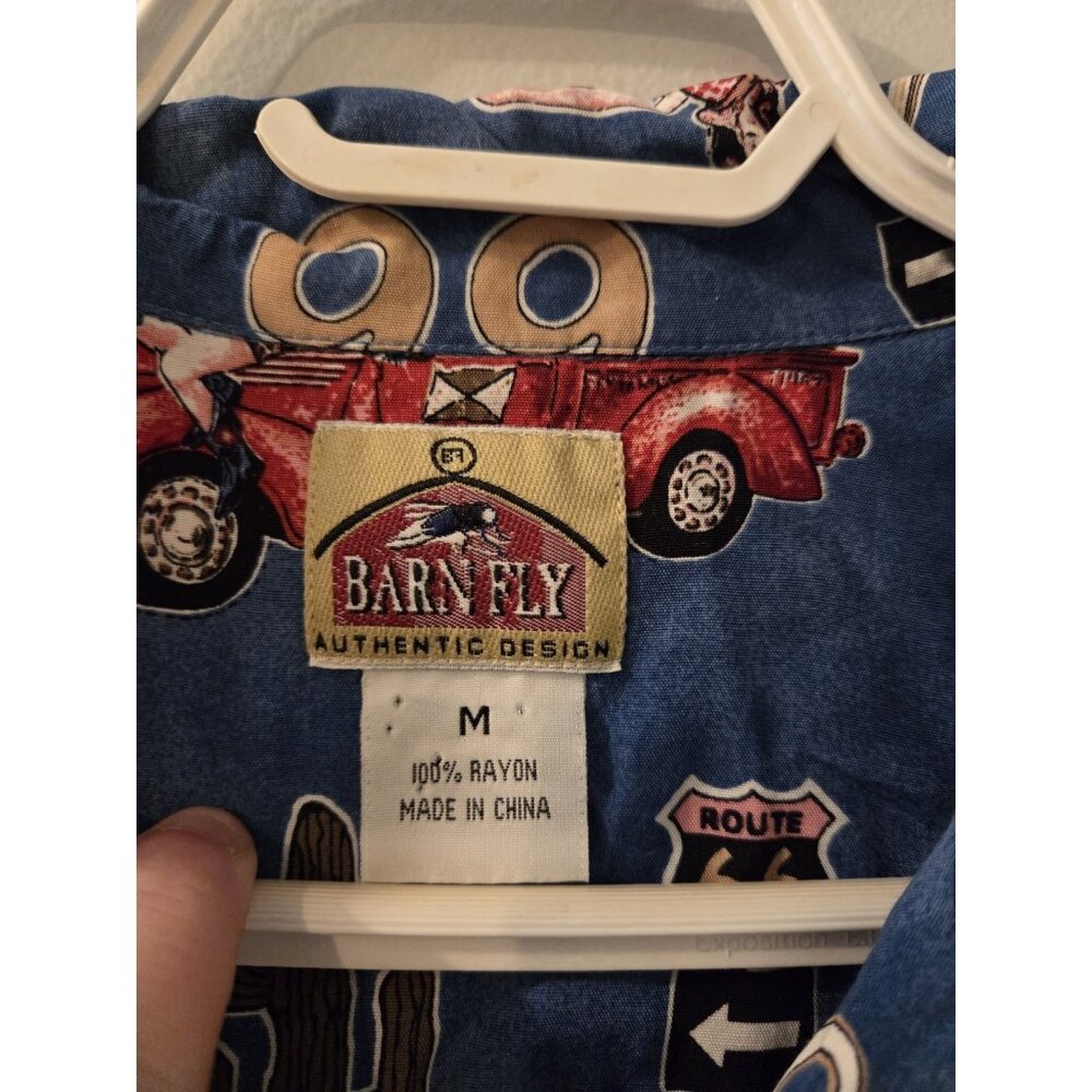 Barnfly Men Shirt Short Sleeves Medium Blue Road 66 Pre-Owned - Picture 2 of 7